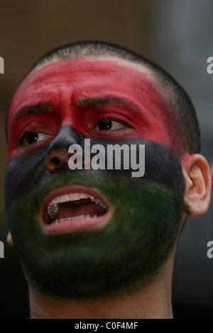 Manifestante libica a anti Gheddafi demo in Londra Foto Stock