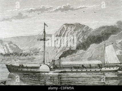 Robert Fulton di Steamboat. Costruito da nord ingegnere americano Robert FULTON (1765-1815). Incisione del XIX secolo. Foto Stock