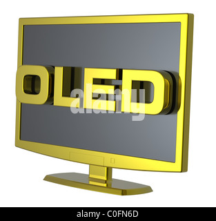 Oro tv LCD monitor su sfondo bianco. Foto Stock