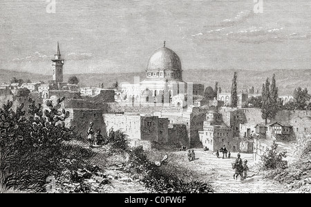 Al-aqsa moschea nella città vecchia di Gerusalemme, Palestina, come lo era nel XIX secolo. Foto Stock