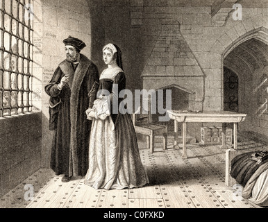 Sir Thomas More e sua figlia Margaret, osservando dalla sua prigione finestra i monaci in corso di esecuzione in 1535 Foto Stock