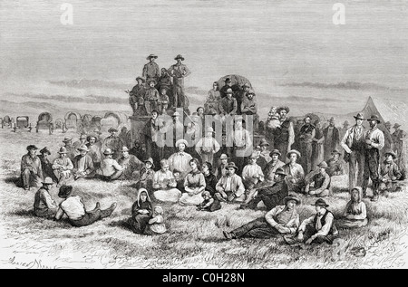 Una carovana di neofita Mormoni campeggio nel deserto dello Utah, America nel XIX del XIX secolo. Foto Stock