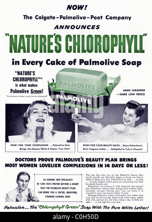 Pagina piena pubblicità negli anni cinquanta a rivista americana per PALMOLIVE sapone Foto Stock