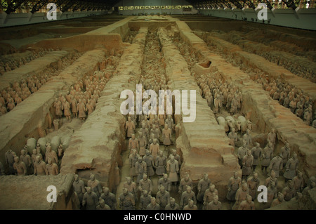 Panoramica della fossa 1 presso il Museo dei Guerrieri di Terracotta di Xian, Cina Foto Stock