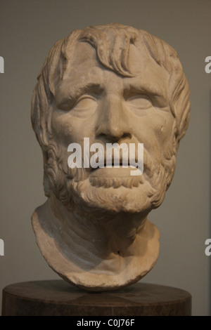 Terminale di marmo busto del poeta Omero nel British museum. Copia romana dopo aver perso un originale ellenistico del II secolo. Foto Stock