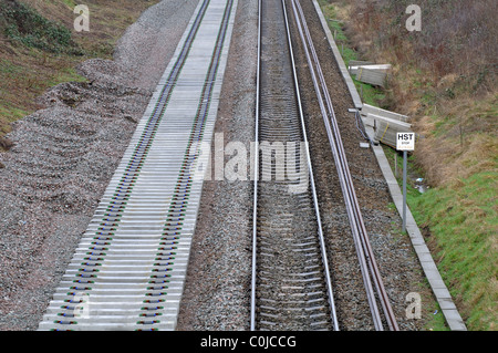 Il Cotswold linea durante la via il raddoppio, Charlbury, Oxfordshire, Regno Unito Foto Stock