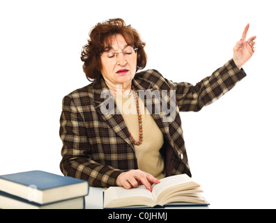 Bene ritratto di donna insegnante senior isolati su sfondo bianco Foto Stock
