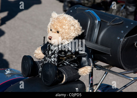 Orsacchiotto di peluche seduto sul motociclo Foto Stock