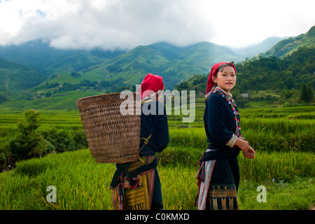 Ragazze da red dao etnia di Sapa regione nel nord del Vietnam Foto Stock