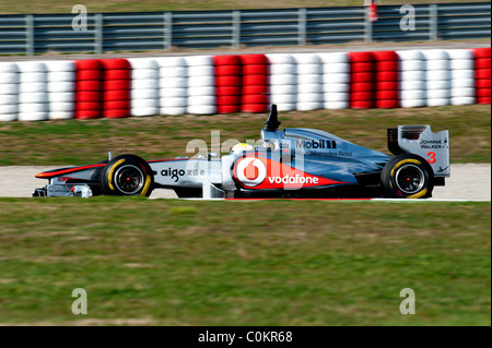 Lewis Hamilton (Gran Bretagna), McLaren-Mercedes MP4-26, Formula 1 sessioni di test nei pressi di Barcellona nel mese di febbraio 2011. Foto Stock