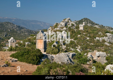Antiche tombe Lycian in Simena (Kaleköy),Antalya, Turchia Foto Stock