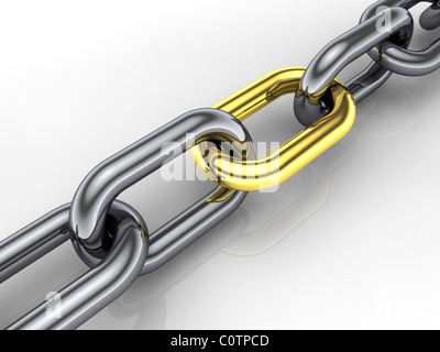3d , della catena golden link ,gruppo concetto di coesione Foto Stock