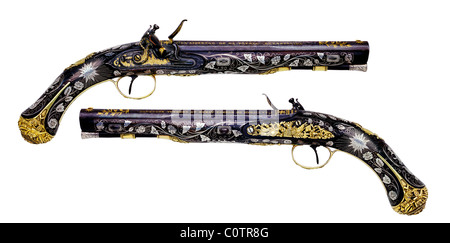 Generale argentino Manuel Belgrano di alesaggio 16 Flintlock Pistols da Tatham & uovo di Londra, circa 1814. (Con i tracciati di ritaglio). Foto Stock