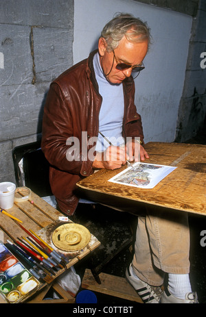 Francese canadese persone adulto uomo artista maschile lungo, Saint Amable Lane, Città vecchia, Vieux Montréal, città Montreal, Canada Foto Stock