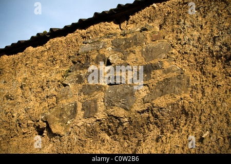 Cob il fienile vicino Cheriton Vescovo,incrinato, Adobe, sfondo, texture,volgare, Foto Stock