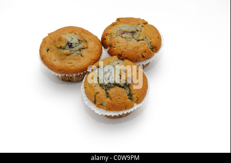 3 Tre muffin ai mirtilli Foto Stock