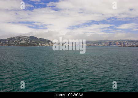 Vista guardando indietro a Wellington da Picton Ferry Foto Stock