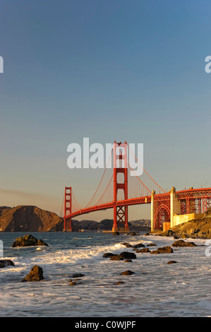 Stati Uniti, California, San Francisco, Baker's Beach e il Golden Gate Bridge Foto Stock