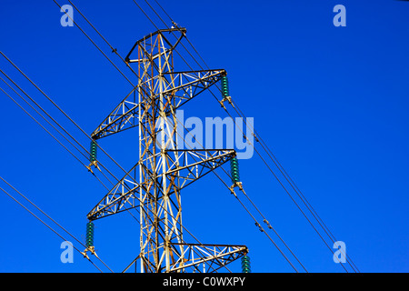 Linee elettriche ad alta tensione su un palo Foto Stock