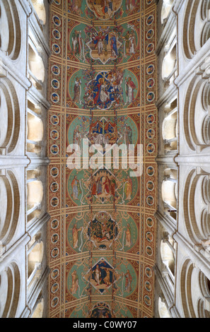 La bellissima ornati in pannello di legno sul soffitto della navata principale nella Cattedrale di Ely, Cambridgeshire, Regno Unito. Foto Stock