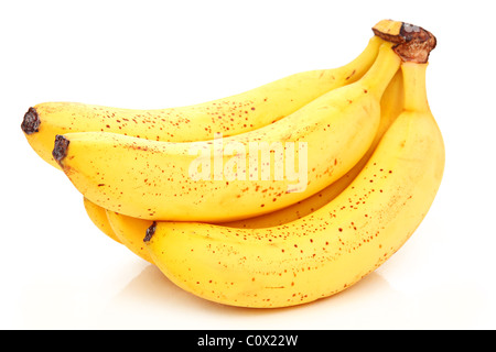 Mazzetto di banana matura isolata su bianco Foto Stock