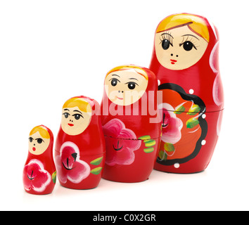 Set di quattro red bambole russe Foto Stock