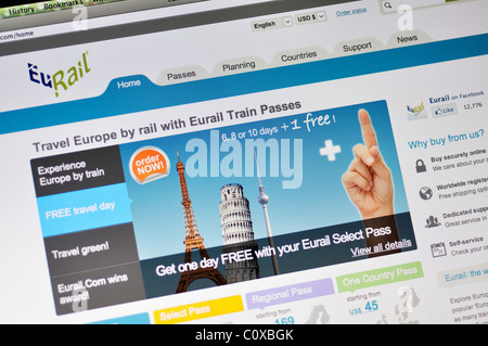 Sito Eurail - Passa & Prenotazione del posto a sedere sui treni Europa travel Foto Stock