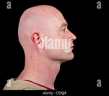 Foto vicino la foto di una testa maschio dal lato su nero Foto Stock