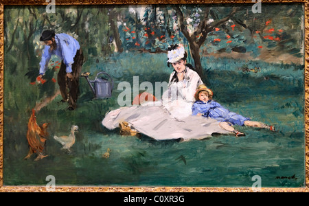 La famiglia Monet nel loro giardino a Argenteuil, 1874, da Édouard Manet, Foto Stock