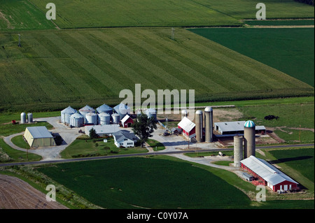 Vista aerea sopra i silos edifici agricoli Southern Illinois Foto Stock