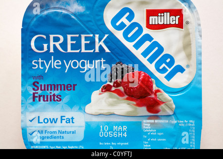 Angolo müller in stile greco di yogurt con frutta estiva su sfondo bianco - yogurt Foto Stock