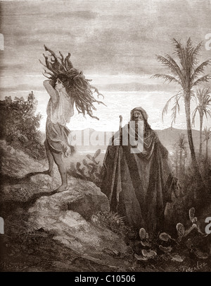 Illustrazione della Bibbia della prova della fede di Abramo da Gustave Dore Genesi 22:10-12 Foto Stock