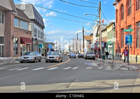 Main St., villaggio di Port Jefferson, Long Island NY Foto Stock