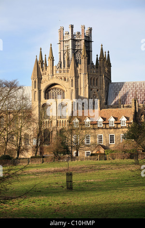 Cattedrale di Ely visto da sud in questa vista mostra il XIV secolo la torre della lanterna. Inghilterra, Regno Unito. Foto Stock