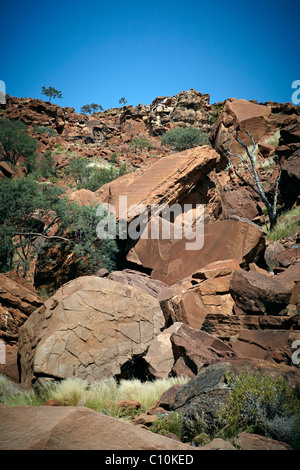 Incisioni rupestri, incisioni rupestri, arte rupestre, Twyfelfontein, Damaraland, Namibia, Africa Foto Stock
