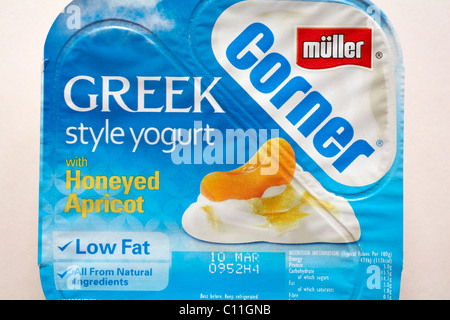 Angolo müller in stile greco di yogurt con mielato albicocca su sfondo bianco - yogurt Foto Stock