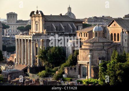 Tempio di Antonino e Faustina o la chiesa di San Lorenzo in Miranda, Tempio di Romolo o di Santi Cosma e Damiano, Forum Romanum Foto Stock