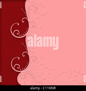Il giorno di San Valentino goffrato Cuori rosa e Sfondo rosso Foto Stock