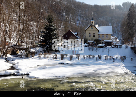 Treseburg in Bodetal Valley, inverno, Harz, Sassonia-Anhalt, Germania, Europa Foto Stock