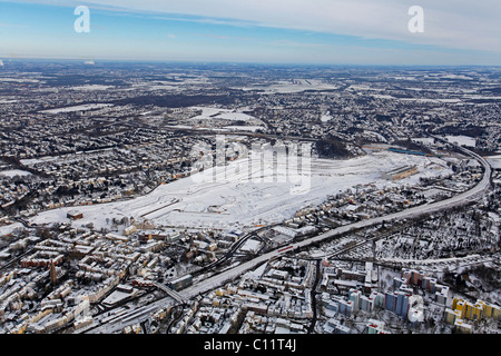Foto aerea, Phoenix lago nella neve, Hoerde, Dortmund, la zona della Ruhr, Renania settentrionale-Vestfalia, Germania, Europa Foto Stock
