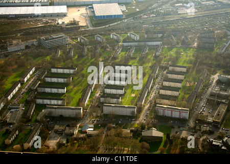 Vista aerea, condomini, Brucknerstrasse street, Rheinhausen, Duisburg, Ruhrgebiet regione Renania settentrionale-Vestfalia Foto Stock