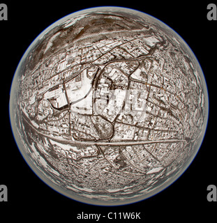 Vista aerea, fisheye, 360 panorama gradi, neve, Gevelsberg, Renania settentrionale-Vestfalia, Germania, Europa Foto Stock