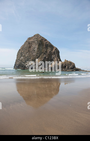 Haystack Rock a Cannon Beach, Contea di Clatsop, Oregon, Stati Uniti d'America Foto Stock