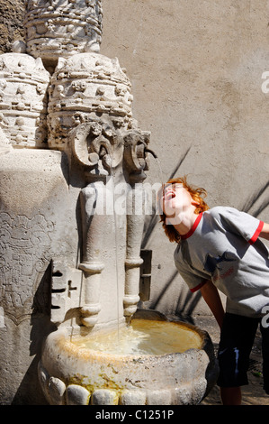 Fontana di quattro tiari, Fontana dei Quattro diademi con acqua potabile presso la Basilica di San Pietro e la Città del Vaticano, Roma, Italia Foto Stock