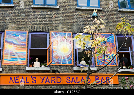 Statua di Buddha in Neal's Yard finestra, Londra Foto Stock