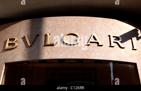 Segno su Bulgari shop, Londra Foto Stock