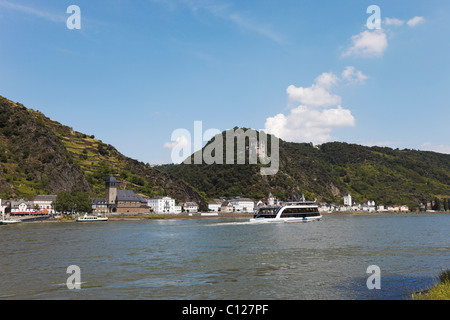 Burg Katz del castello sul fiume Reno, San Goarshausen, valle del Reno superiore e centrale, Renania-Palatinato, Germania, Europa Foto Stock