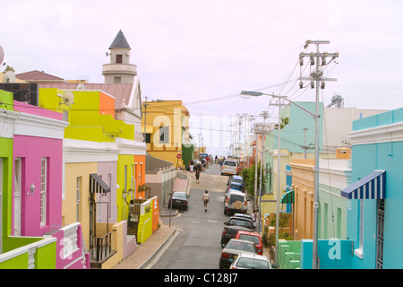 Bo-Kaap, case colorate nel Quartiere Malay, Cape Town, Sud Africa e Africa Foto Stock