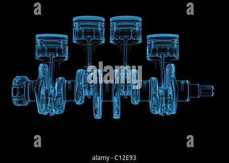 Manovella cilindro 3D xray blu trasparente Foto Stock