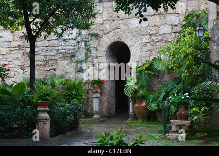 I lussureggianti giardini del decimo secolo la Banys Arabs o bagni arabi in Palma di Mallorca, Spagna Foto Stock